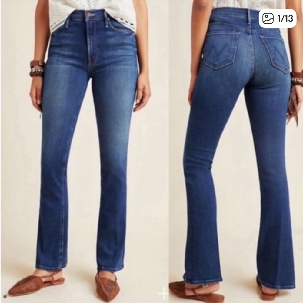 MOTHER The Runaway Classic Denim Jeans Flare Hem Dark Wash Mid Rise Size 28